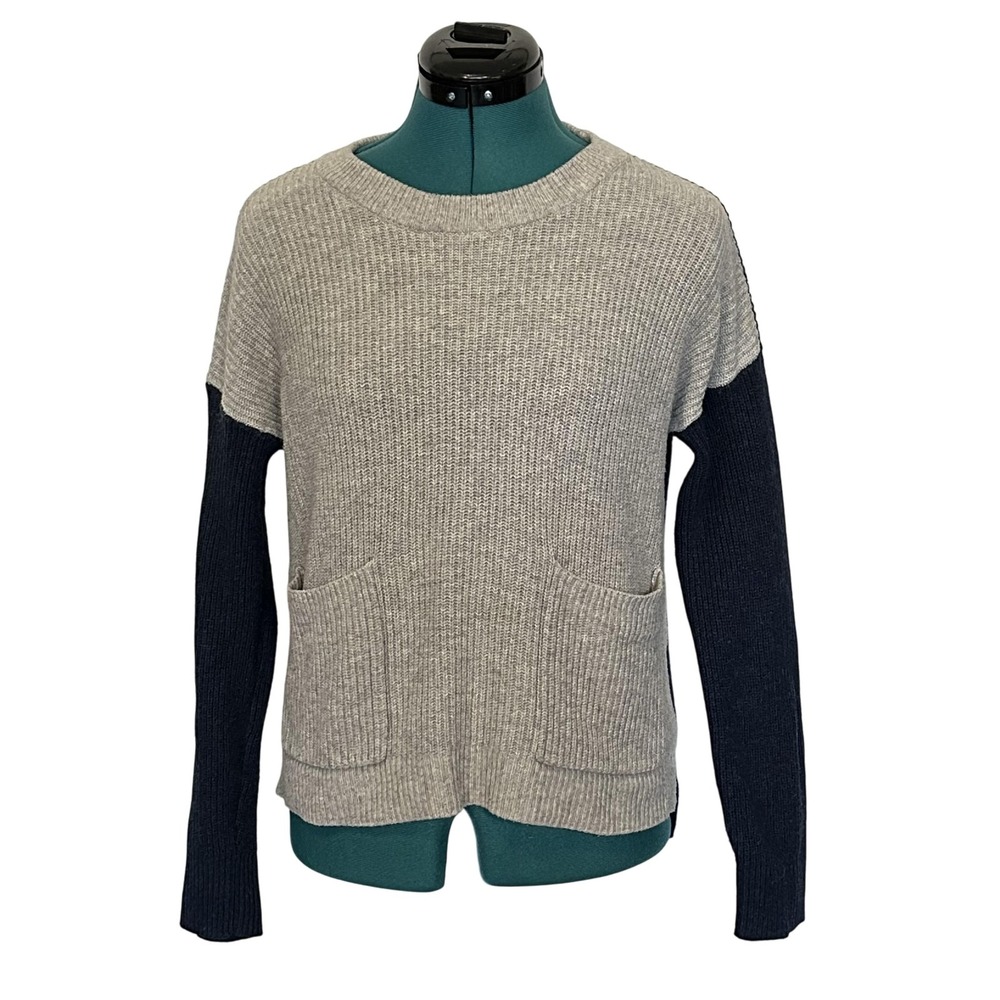 Madewell Sweater Womens Small Gray Navy Colorblock Pocket Knit Crewneck Pullover